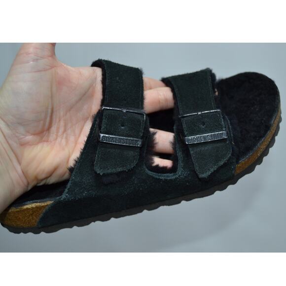 Birkenstock Arizona Woman's Black Suede Shearling LIned Sandals Size 39 US 8-8.5 - Picture 6 of 8